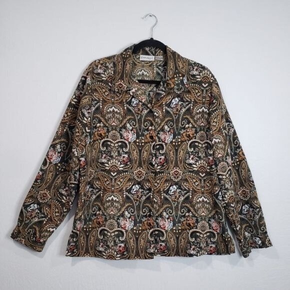 Claudia Richard Vintage Long Sleeves Button up Paisley Print Blouse Size Large - Picture 2 of 11